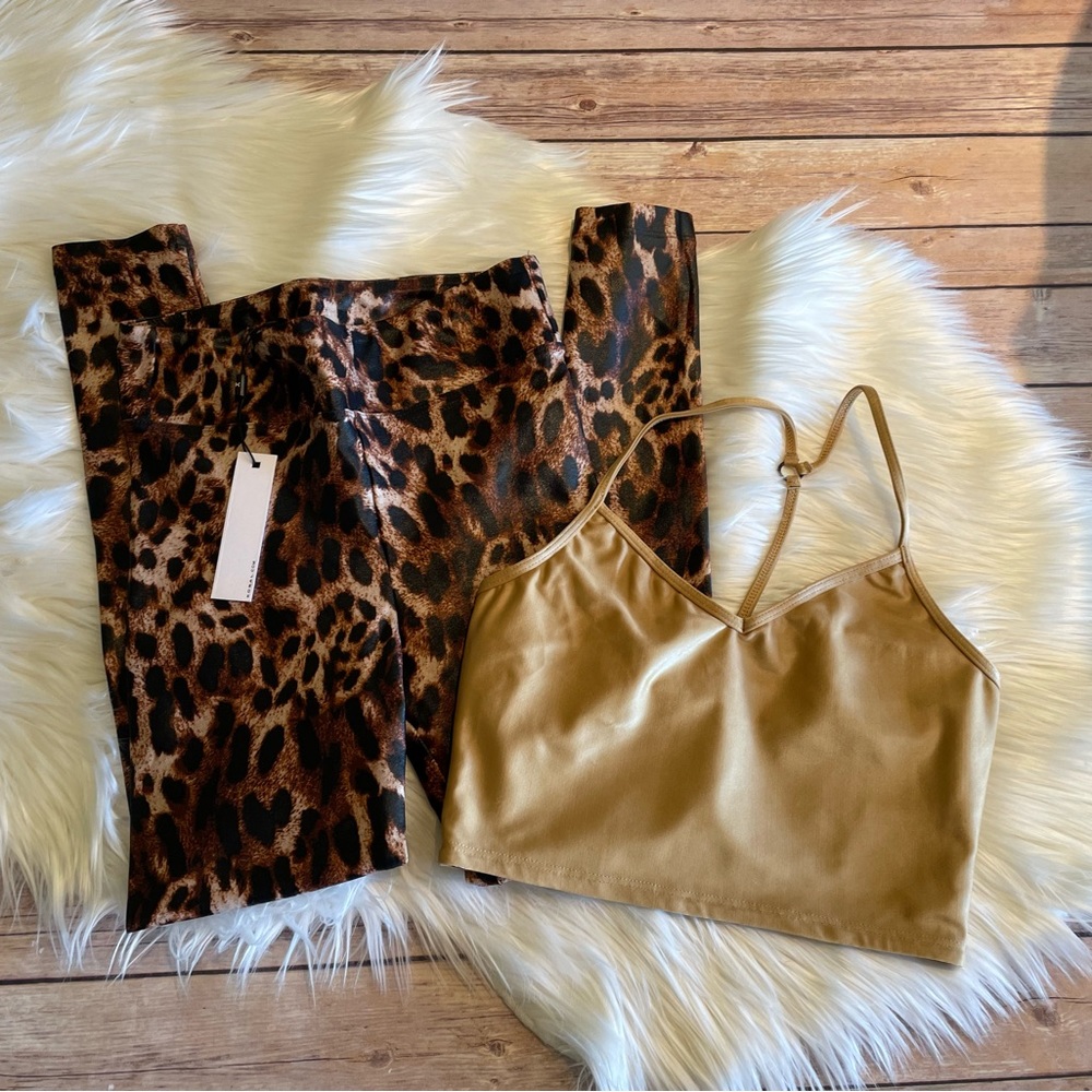 Koral Leopard Print Leggings with Tan Cropped Tank
